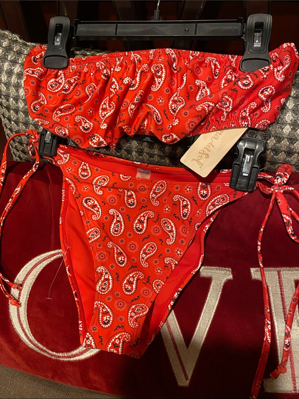 Cabana Del Sol Red Paisley Print Adorable Bikini Set NWT